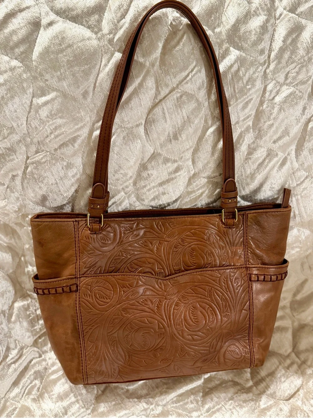 The Sak Sequoia Brown Embossed Leather Shoulder Tote